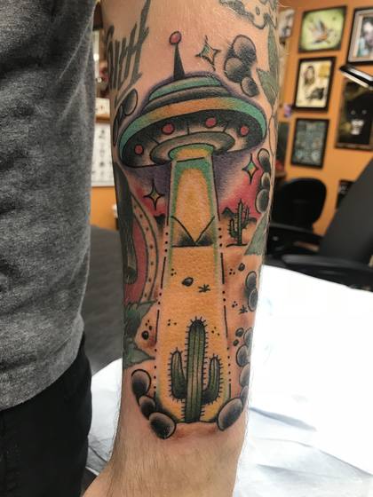 Color tattoo work by Chris Tate